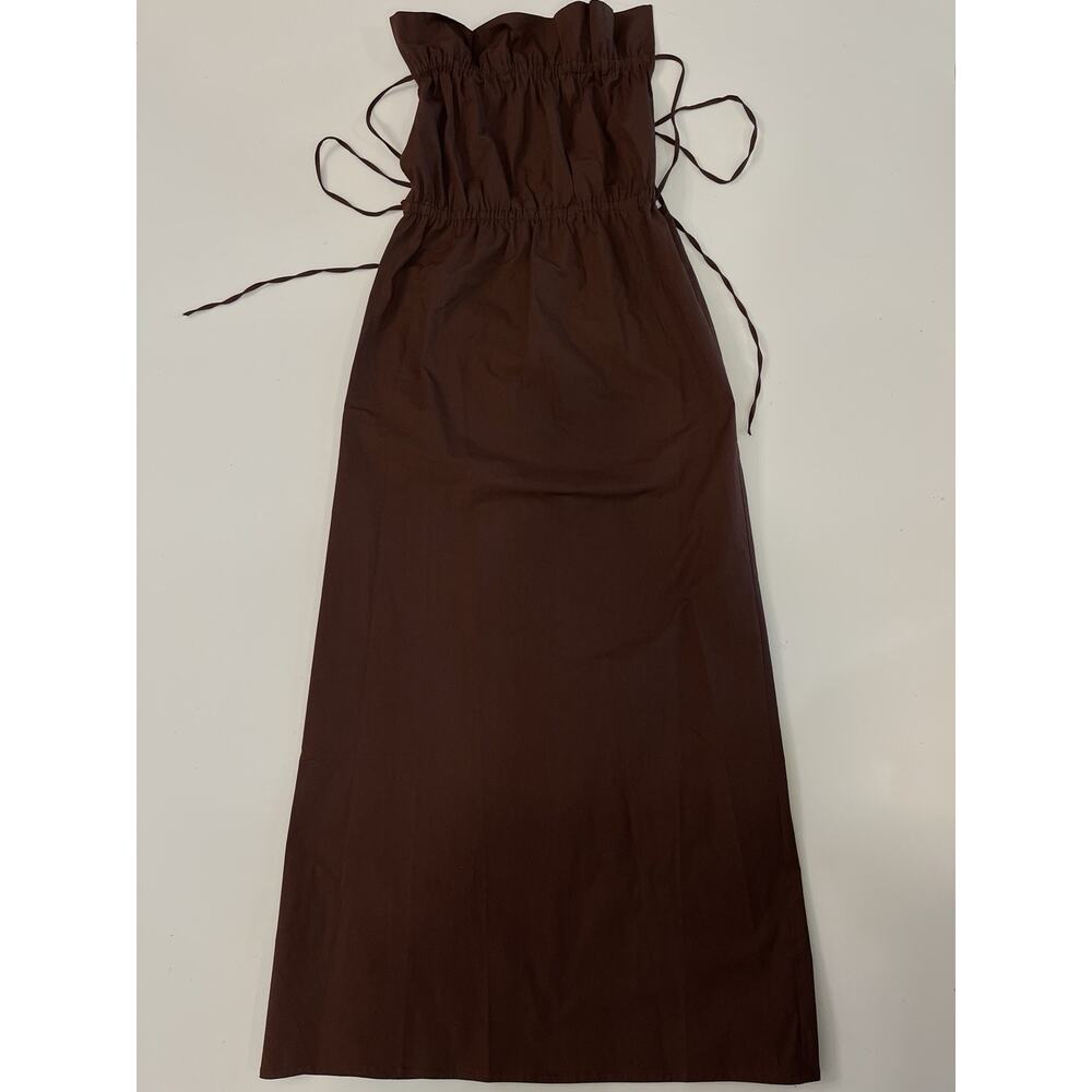 New Latest ANIM Ira Brown Poplin Open Back Dress, below knee sz M